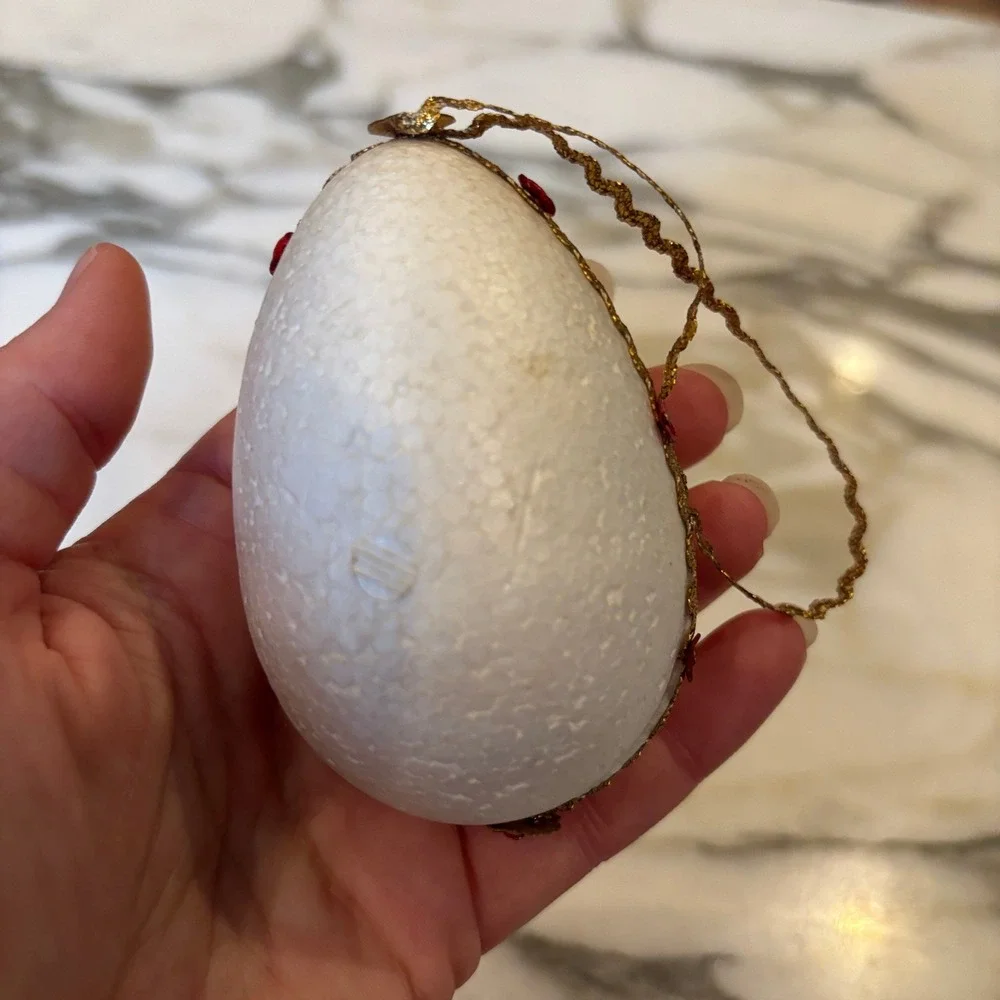 Vintage Diorama Santa Ornament White Egg Sequins Beads Retro